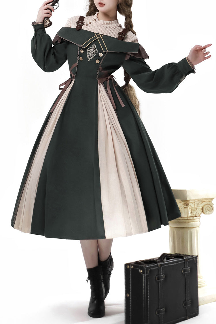 Dark Green Long Sleeves Ruffle Embroidery Bowknot Gothic Princess Lolita Dress - Product - 9