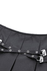 Black Low Waisted Buckle-Up Women's Punk PU Leather Pleated Mini Skirt - Product - 13