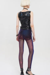 Black Color Changing Mesh Splicing Wavy Mesh Surface Women's Punk Leggings - Product - 8