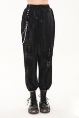 Black Knitting Material Retro Hand-Painted Metal Circle Decoration Women's Gothic Pants - Black - 1