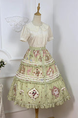 Green [Cat Rose Tea] Print Ruffle Sweet Gorgeous Lolita Skirt - Product - 2