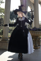 Black Witch Long Sleeves Ruffle Bowknot Stitching Lace Gothic Lolita Long Dress - Product - 3