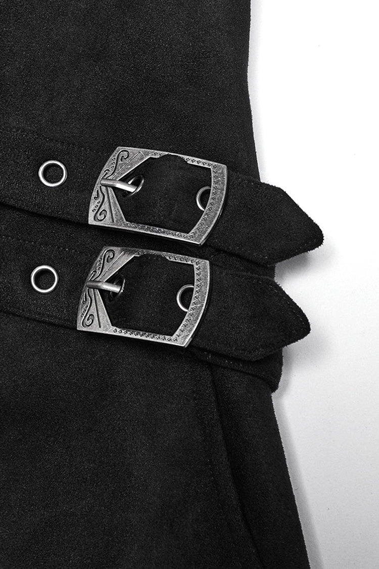 Black Long Sleeves Buckle Eyelets Men's Gothic Jacket - Product - 7