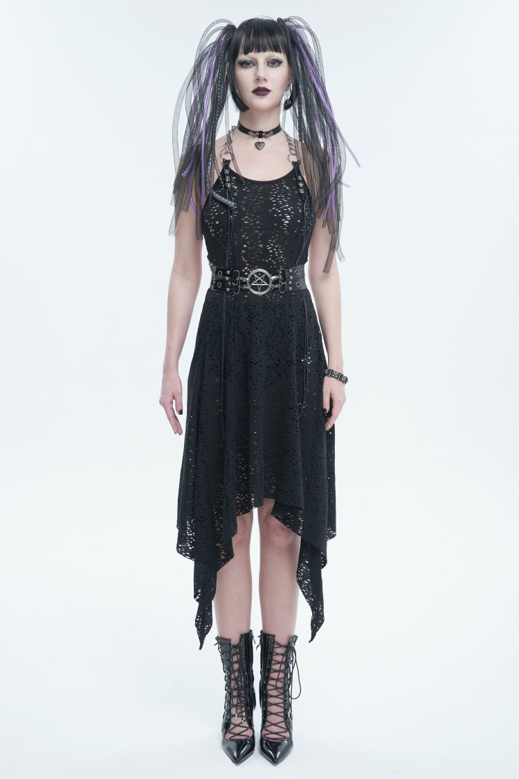 Black Studded Eyelet Women's Gothic Accessory Star Double-layer Faux Leather Belt - Product - 2