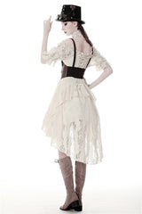 Beige Ruffled Off Shoulder Short Sleeves Ruched Women's Steampunk Vintage Gorgeous Graduation Dress - Product - 8