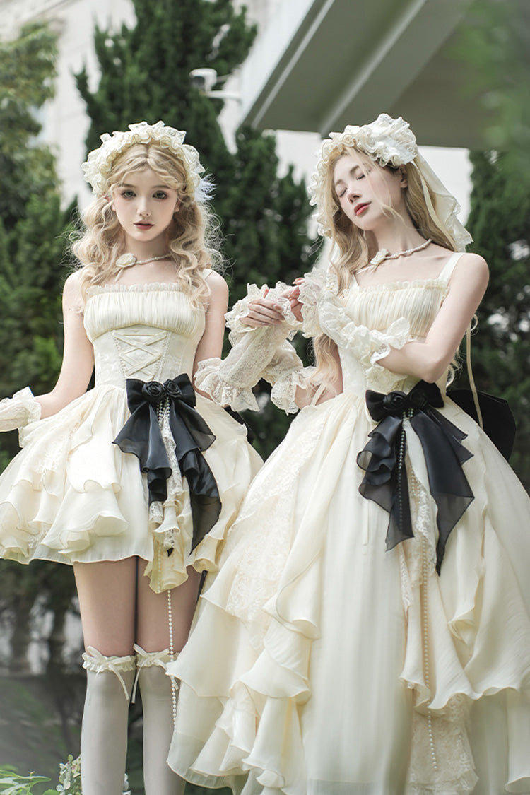 Ivory [Moonlight Variations] Sleeveless Ruffle Lace-Up Sweet Lolita Jsk Long Dress - Product - 8