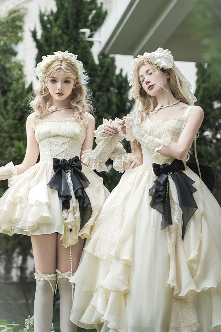 Ivory [Moonlight Variations] Sleeveless Ruffle Lace-Up Sweet Lolita Jsk Short Dress - Product - 8