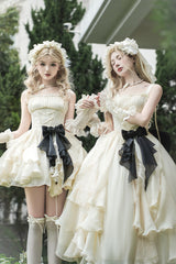 Ivory [Moonlight Variations] Sleeveless Ruffle Lace-Up Sweet Lolita Jsk Short Dress - Product - 8