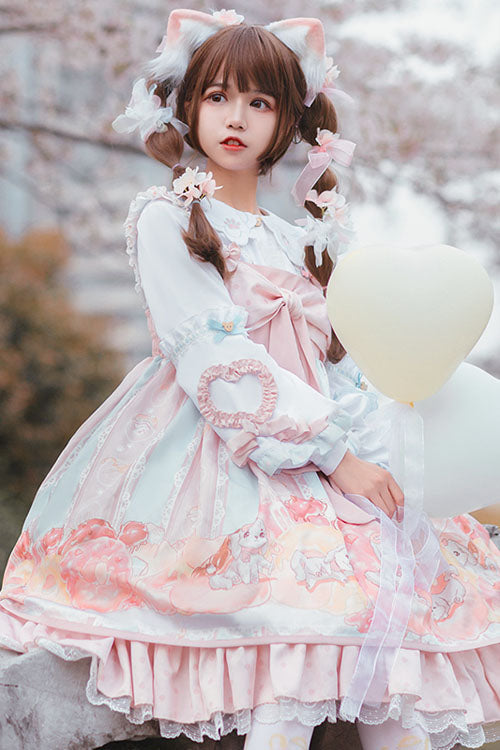 Pink Dog Donuts Print Bowknot Ruffled Sweet Lolita JSK Dress - Product - 3