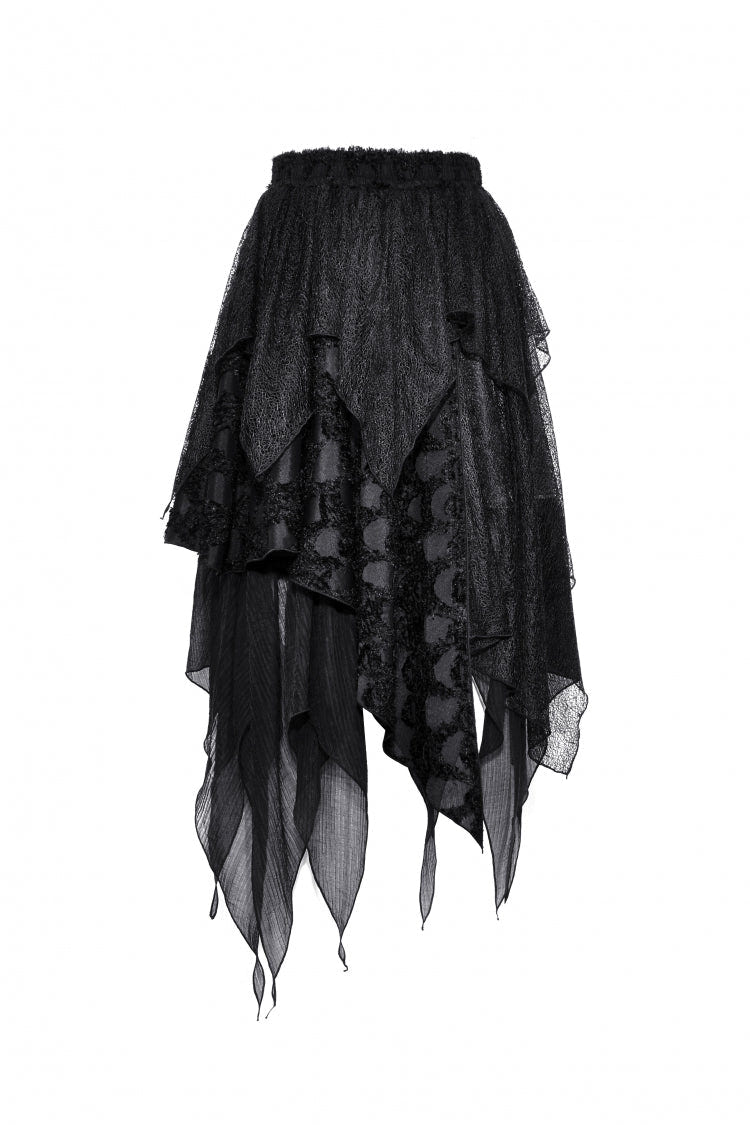 Black Women's Gothic Punk Multi-Layered Irregular Handkerchief Hem Lace Skirt - Product - 3