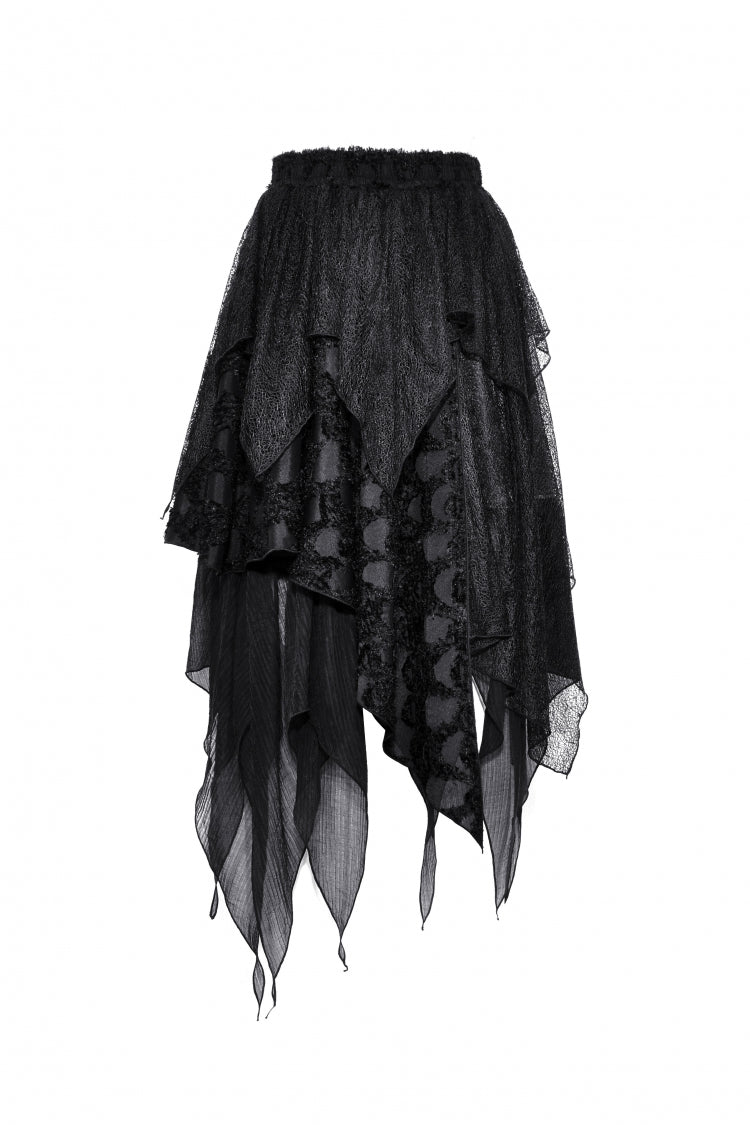 Black Women's Gothic Punk Multi-Layered Irregular Handkerchief Hem Lace Skirt - Product - 3