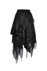 Black Women's Gothic Punk Multi-Layered Irregular Handkerchief Hem Lace Skirt - Product - 3