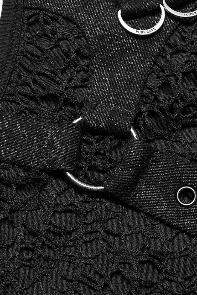 Black Sleeveless Stitching Mesh Buckle Men's Steampunk Vest - Product - 6