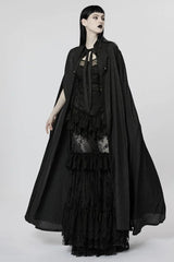 Black Mesh Lapel Collar Lace Jacquard Womens Gothic Cloak - Product - 2