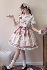 Smoky Purple [Grape Moon Almanac] Short Sleeves Multi-Layered Printed Ruffled Bow Sweet Lolita Dress - Smoky-Purple - 1