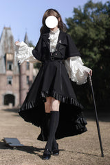 Black [Day and Night Song] Long Sleeves Ruffle Ouji Gothic Lolita Skirt Blouse - Product - 14