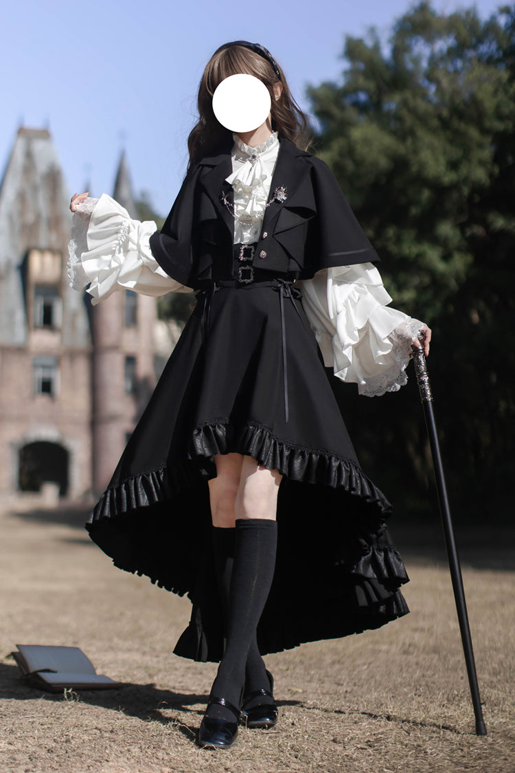 Black [Day and Night Song] Long Sleeves Ruffle Ouji Gothic Lolita Skirt Blouse - Product - 14