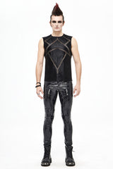 Black Shiny Knits Splice Armor Modeling Mesh Men's Punk Vest - Product - 4