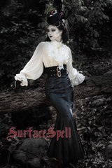Black Faux Leather Snake Print Flared Fishbone Mermaid Gothic Lolita Skirt - Product - 8
