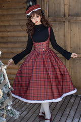 Red Striped Plaid Print Fall Winter Fishbone Sweet Corset Lolita Dress 2 Versions - Product - 12