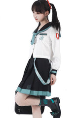 Black/White Long Sleeves College Style Sailor Japanese School Pleated Skirt - Product - 4