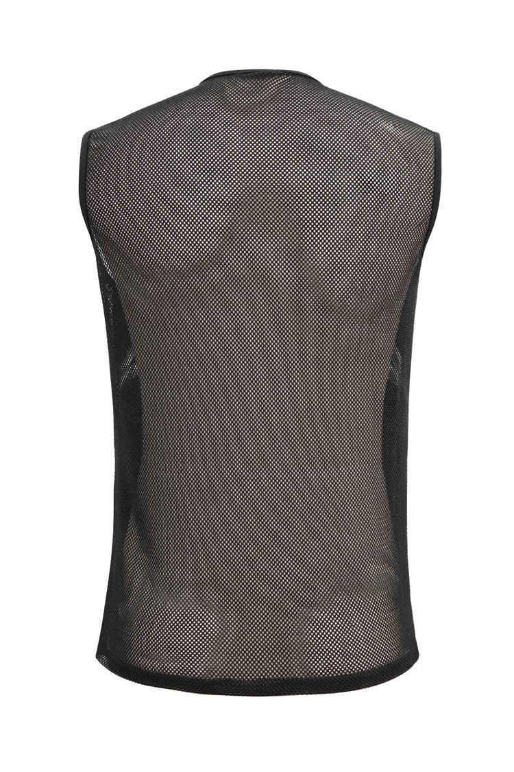 Black Shiny Knits Splice Armor Modeling Mesh Men's Punk Vest - Product - 9