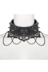 Black Leather Metal Rivets Lace Women's Gothic Chocker - Product - 5