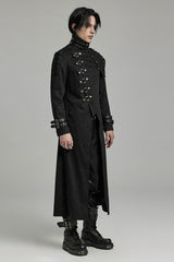 Black Stand Collar Slim Detachable Shoulder Pad Men's Gothic Coat - Product - 3