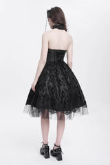 Black Halterneck Skeleton Print Embroidery Stitching Lace Women's Gothic Dress - Product - 11