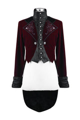 Wine Gothic Palace Embroidered Metal Rivets Dovetail Mens Coat - Product - 4