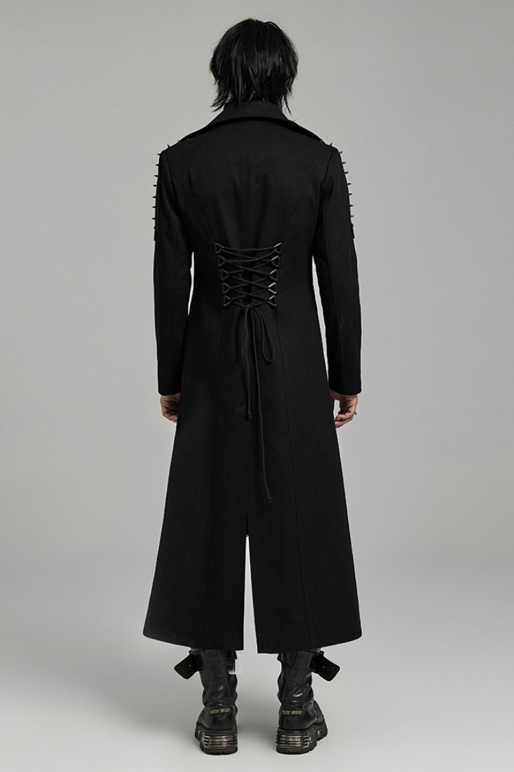 Black Lapel Collar Slim Studded Men's Punk Coat - Product - 4