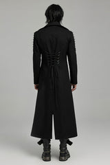 Black Lapel Collar Slim Studded Men's Punk Coat - Product - 4