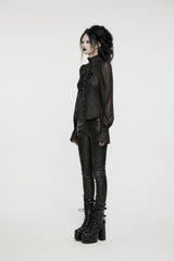 Black Stand Collar Stitching Mesh Women's Punk Blouse - Product - 5