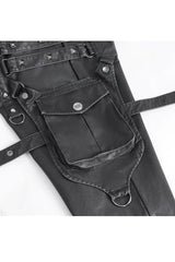 Black Big Pocket Faux Leather Men's Gothic Pants - Product - 9