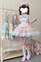 Cat Ear Story Multi-layer Ruffle Bowknot Sweet Lolita Jsk Dress 4 Colors - Pink - 1