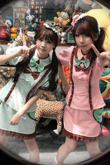 Pink [Sweet Soda] Short Sleeves Print Ruffle Bowknot Apron Sweet Vintage Lolita Skirt Set - Product - 2