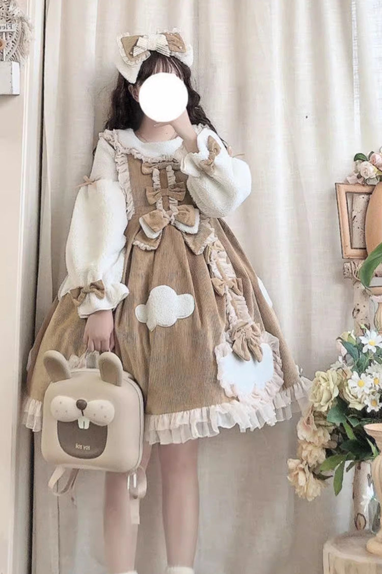 [Winter Clouds Clear Up] Long Sleeves Ruffle Bowknot Lace Sweet Lolita Dress 2 Colors - Product - 7