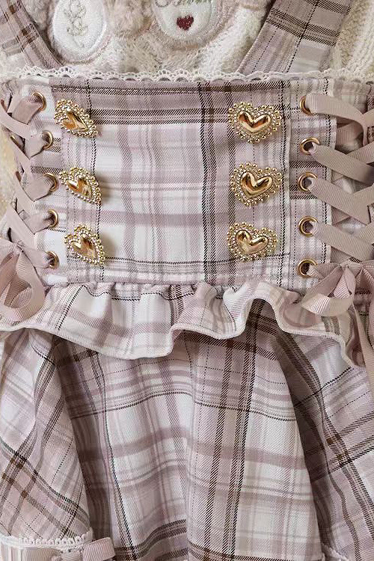 Sweet Jirai Kei High Waisted Triple-Layered Print Ruffle Bowknot Lace-Up Japanese Strap Dress 3 Colors - Product - 10