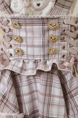 Sweet Jirai Kei High Waisted Triple-Layered Print Ruffle Bowknot Lace-Up Japanese Strap Dress 3 Colors - Product - 10