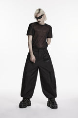 Black Multi-Layered Pleated Men's Gothic Cool Tapered Pants - Product - 5