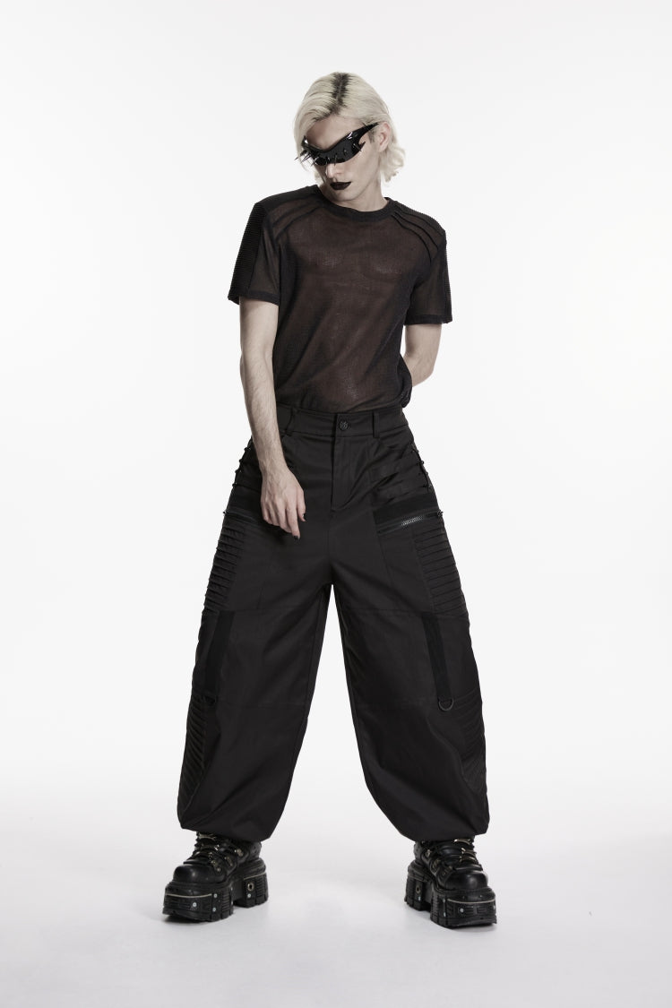 Black Multi-Layered Pleated Men's Gothic Cool Tapered Pants - Product - 5