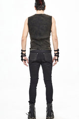 Brown Lace Up Striped Shoulder Armor Shape Chest Knitting Men's Punk Vest - Product - 6