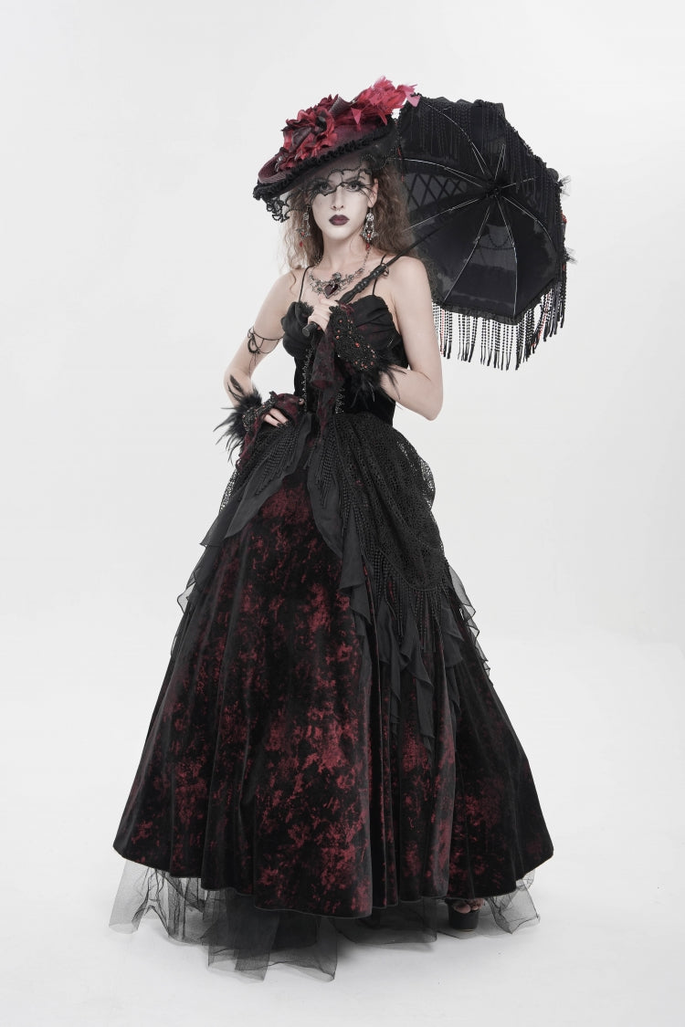 Black/Red Sleeveless Multi-Layered Hanayome Lace Lace-Up Women's Gothic  Wedding Dress Printed Tassels Lace-up Slip Dress - Product - 9