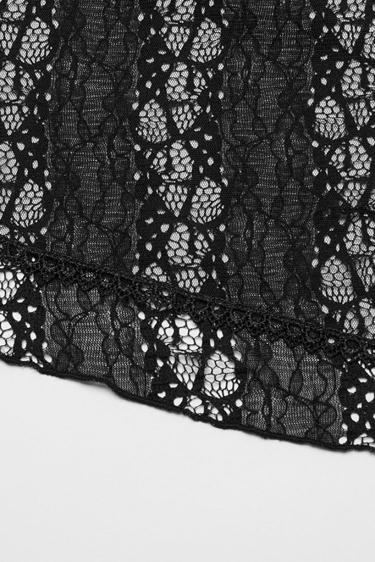 Black Long Sleeves Ruffle Lace Lace-Up Mesh Women's Gothic Dress - Product - 8