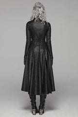 Black Stand Collar Long Sleeves Metal Ring Woven Strap Womens Gothic Long Coat - Product - 3