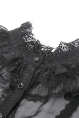 Black Multi-Layered Ruffled Lace Short Puff Sleeves Sheer Women's Courtly Gothic Blouse - Product - 12