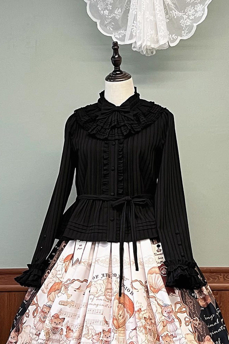 [Fox Band] Long Sleeves Ruffle Lace Sweet Lolita Blouse 3 Colors - Black - 7