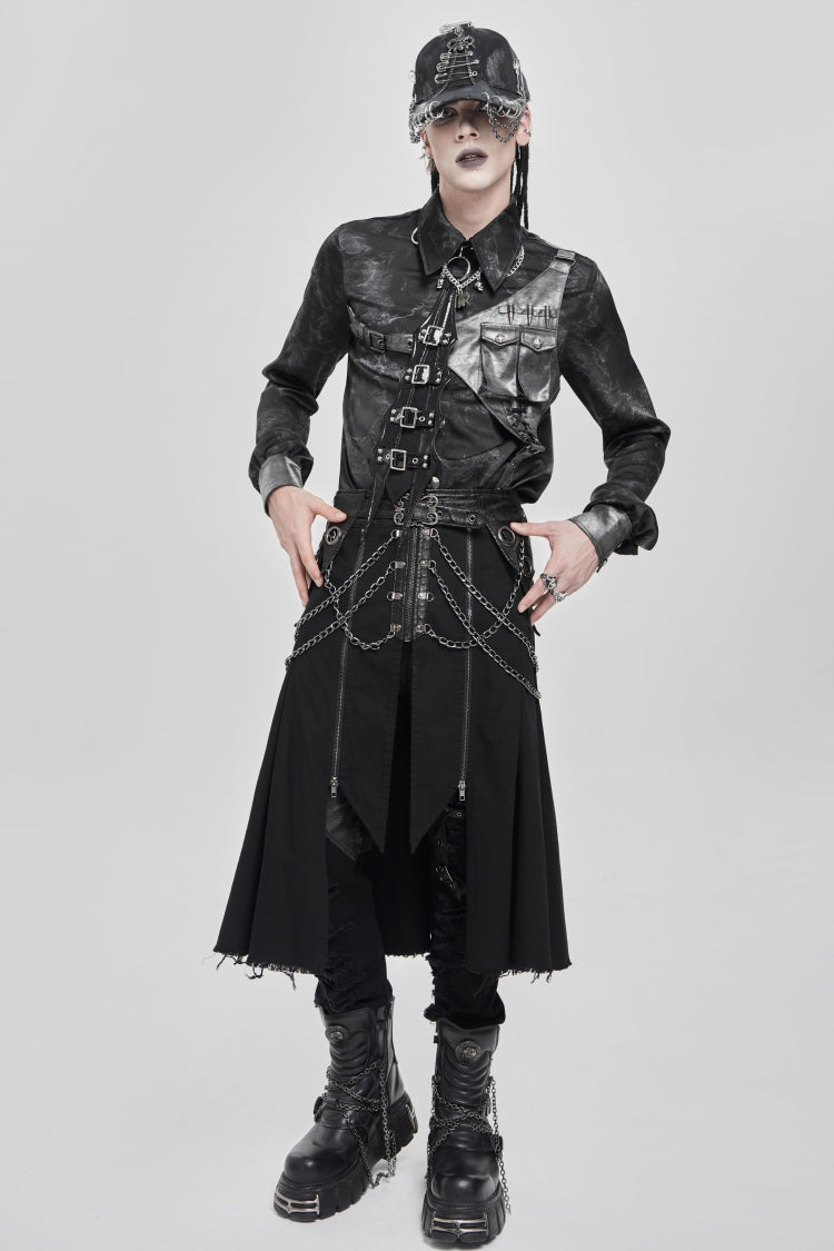 Black Buckle Chain Eyelet Men's Punk Skirt - Product - 6