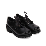 Black Synthetic Leather Round Toe Military Style Platform Punk Lolita Shoes - Black - 1