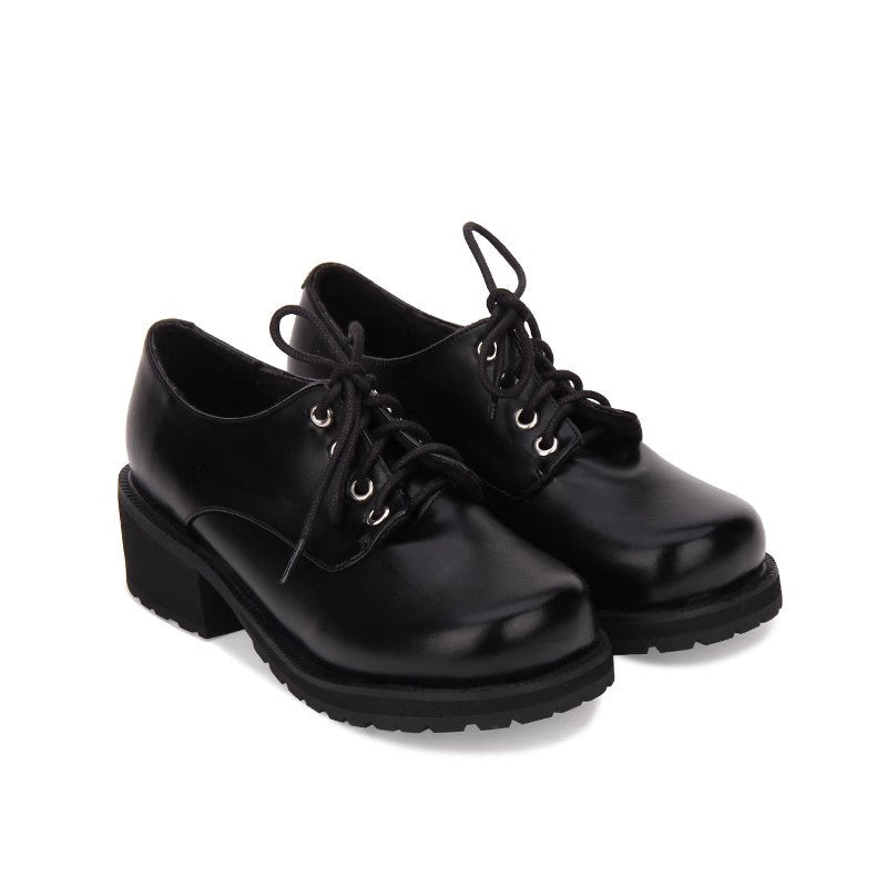 Black Synthetic Leather Round Toe Military Style Platform Punk Lolita Shoes - Black - 1